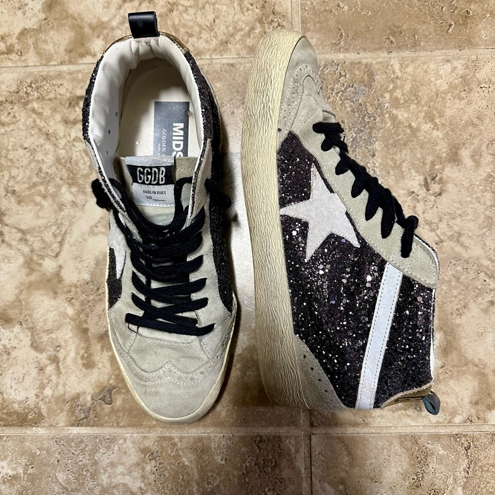 Golden Goose Black and White Glitter Sneakers